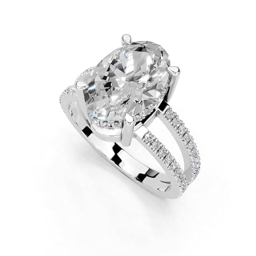 14K Gold Platinium Pave Split Shank Oval Lab Grown Diamond Engagement Ring (1.0-5.0 Ct)
