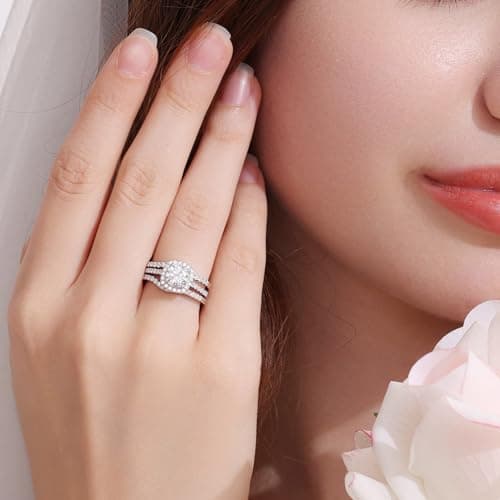 CherLove Moissanite Engagement Ring Set, 1CT D Color VVS1 Clarity Sterling Silver