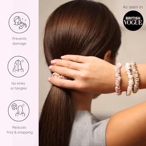 Silkie x4 Set Champagne Travel Pouch Mulberry Silk Scrunchies