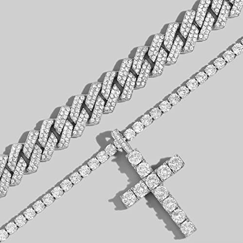 Iced Miami Cuban Link Cross Pendant Necklace for Men & Women