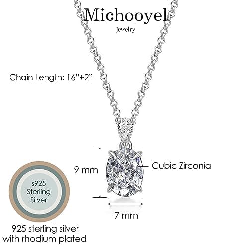 Michooyel 2.0ct Oval Cut Pendant Women's Necklace Simulated Diamond Necklace for Women Sterling Silver Necklace 16-18
