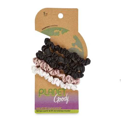 Goody Planet Ouchless Satin Skinny Scrunchies 5ct (Black, Navy, and Rust)