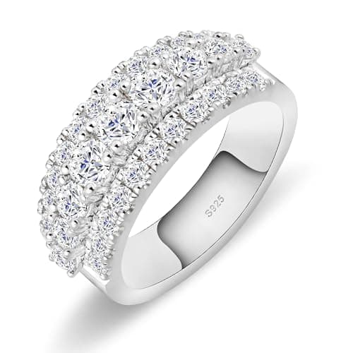 Boieiyftrp D Color VVS1 Moissanite Wedding Ring, Sterling Silver Plated 18k White Gold