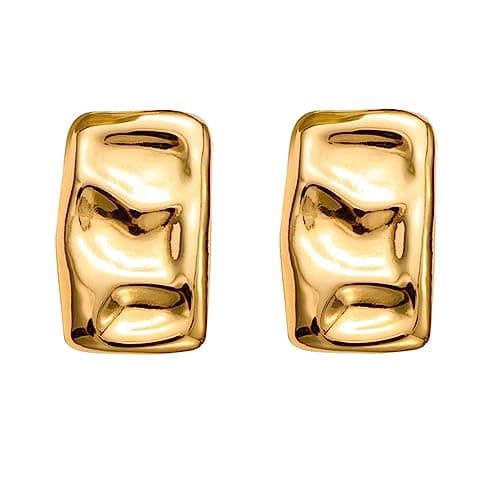 SeryNow Chunky Gold Rectangle Stud Earrings for Women