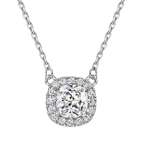 Refined and simplified title: Michooyel Sterling Silver Cubic Zirconia Women's Necklace Princess Cut Halo Pendant 16-18