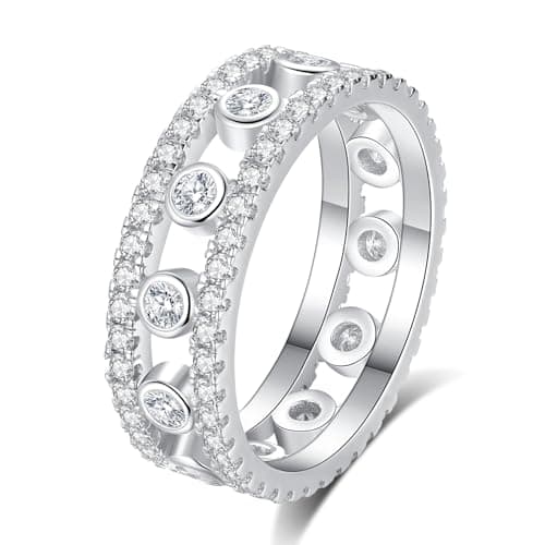 Moissanite Eternity Ring for Women D Color VVS1 Round Cut S925 Sterling Silver 18K White Gold Plated Wedding Ring