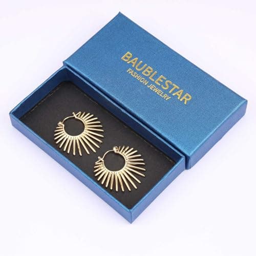 BaubleStar Sunburst Hinged Hoop Statement Earrings