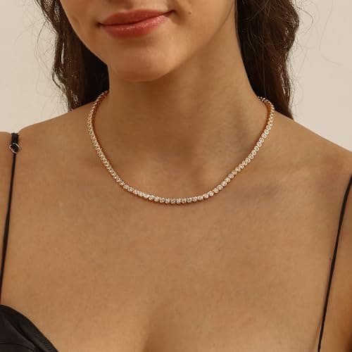 Elegant 14K Yellow Gold Bezel Round CZ Tennis Necklace | 3 Carat | Bridal Jewelry