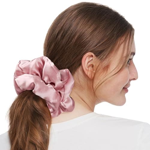 LilySilk Rosy Pink Oversized Mulberry Silk Scrunchies for Big Hair