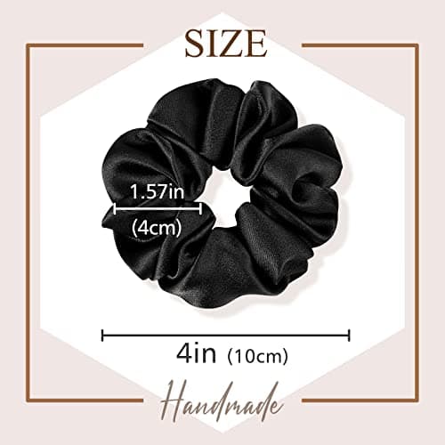 Fittia Black Silk Scrunchies for No Crease Sleep, Silky Satin Hair Ties, 5 Pack