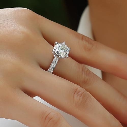 JiuZuan 1CT/2CT/3CT 18K White Gold Round Cut Moissanite Engagement Ring for Women