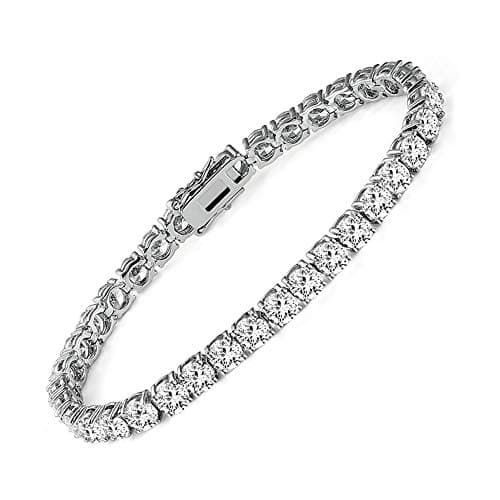 18k White Gold Plated CZ Charm Bracelet, 4MM CZ for Men & Women