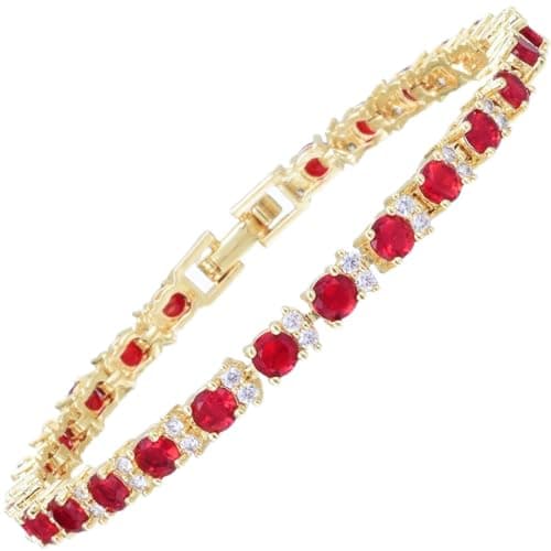 RIZILIA Eternity Yellow Gold Plated Tennis Bracelet, 7" Round CZ
