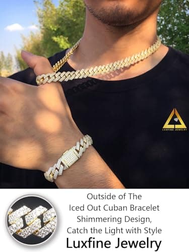 Luxfine 14K Gold Plated 12mm Cuban Link Iced Out Jewelry for Men & Women