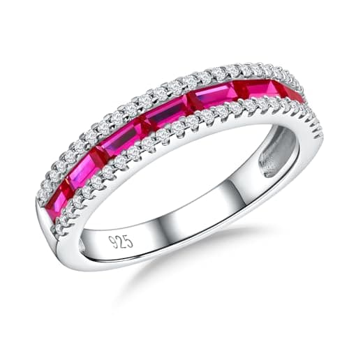 DAYBYDAY Emerald Cut Channel Set 1ct Baguette Moissanite Eternity Bands Sterling Silver