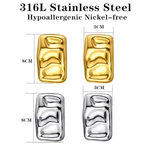 ENVEYO Hammered Geometric Gold Stud Earrings for Women Trendy Square Irregular Chunky Necklace