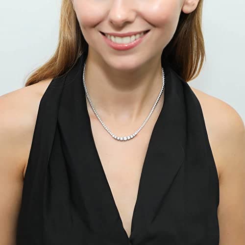 BERRICLE Rhodium Plated Graduated CZ Tennis Necklace for Women, 9.5-32"