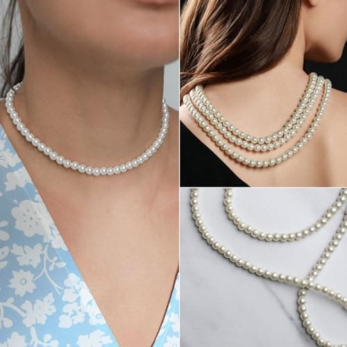 Real Pearl Necklace for Women 5-6mm Genuine Freshwater Cultured Pearl Strand with Sterling Silver Clasp