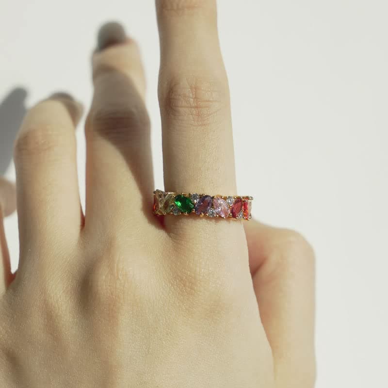 Michooyel Women's 18K Gold Plated Rainbow Oval CZ Eternity Ring
