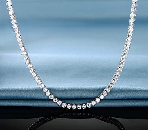 Gemsme 18K White Gold Plated 4mm Cubic Zirconia Tennis Necklace, Size 16-24 inch