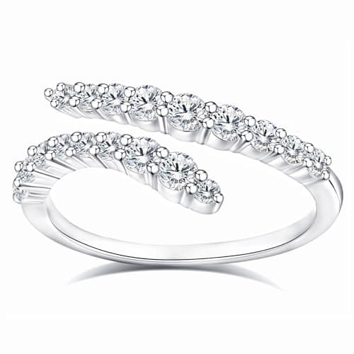 HZSIKAO White Gold Plated Sterling Silver Moissanite Half Eternity Ring for Women Sizes 5-10