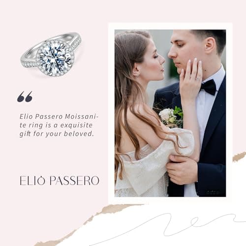 Elio Passero Women's 925 Sterling Silver & 18K Gold Plated Moissanite Engagement Ring, D Color VVS1 Clarity, 1.5/2/3/4 C
