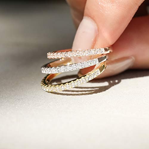 EAMTI 925 Sterling Silver Wedding Band with Cubic Zirconia Size 3-13