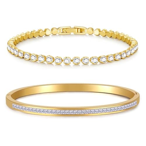 GlmrngDQ 18K Gold Plated Cubic Zirconia Tennis Bracelets for Men & Women, Christmas Gifts for Mom and Friends