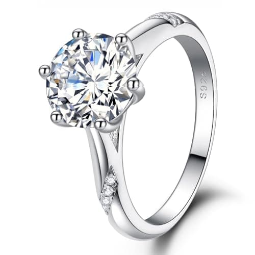 LuluRell Moissanite Promise Rings for Women, S925 Sterling Silver 6 Prong Solitaire D Color VVS1 Clarity Round Cut