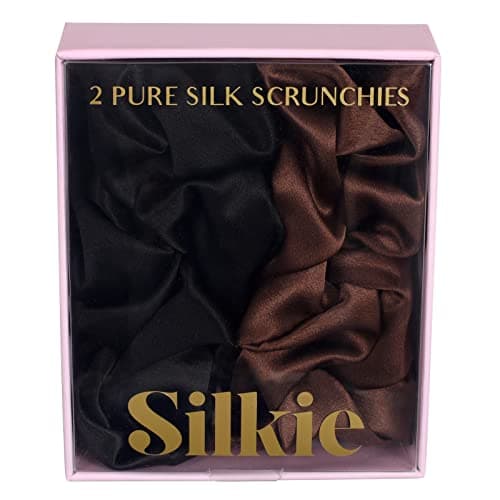 Silkie x2 Travel Scrunchies, Cocoa Coffee Black Silk Hair Ties