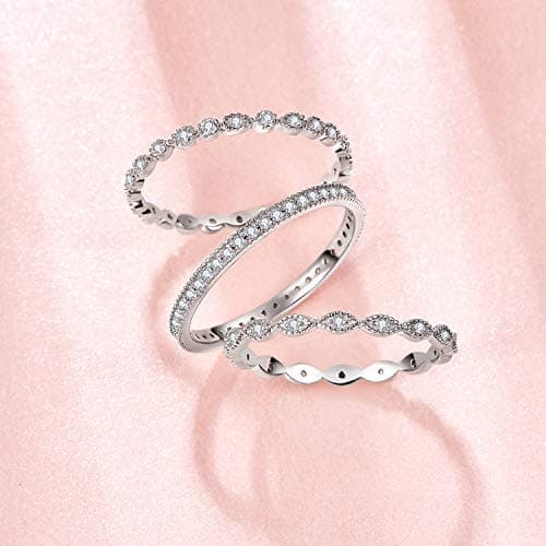 AVECON 925 Sterling Silver Stackable Engagement Ring Set for Women Size 5-10