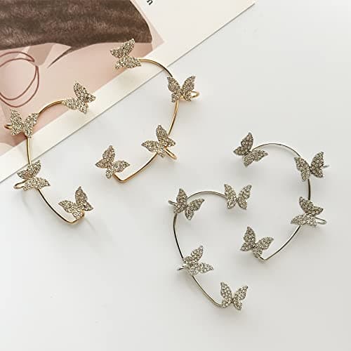 Rhinestone Butterfly Ear Cuffs No Piercing Earrings for Women