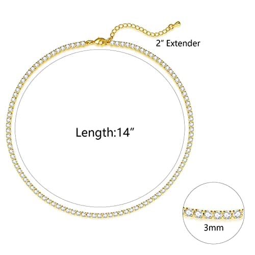 Zeffy 18K Gold/Silver Plated Rhinestone Choker Necklace for Women