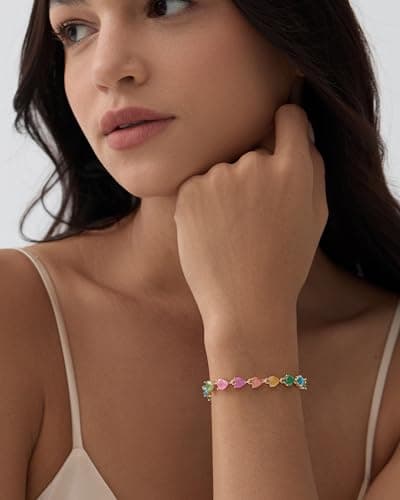 Michooyel 18K Gold Plated Rainbow Cubic Zirconia Heart Bracelet for Women