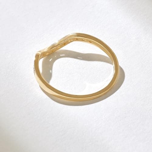 KOIMILA Women's 14k Gold Plated Minimalist Curved Half Eternity Diamond Band Ring