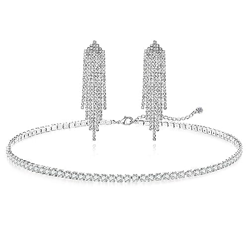 Zeffy 18K Gold/Silver Plated Rhinestone Choker Necklace for Women