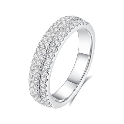 Boieiyftrp D Color VVS1 Moissanite Wedding Ring, Sterling Silver Plated 18k White Gold