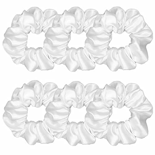 Sufermoe 6pcs Satin Silk Hair Scrunchies, Soft Black Hair Ties for Women and Girls
