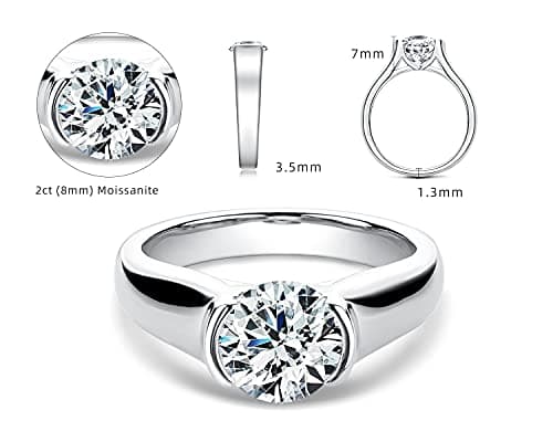 AINUOSHI 2.0 Carat Moissanite Diamond Ring for Wedding, Engagement and Anniversary