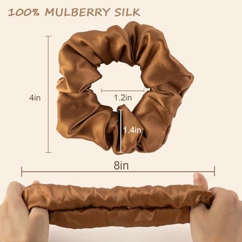 100% Mulberry Silk Scrunchies for Curly Hair, Thick Elastic Band, 3-Pack