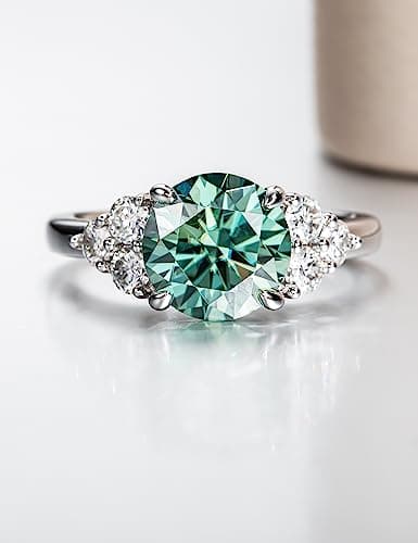 CannyCat 3.0 Carat Fancy Vivid Blue-Green Moissanite Ring VVS certified Platinum-Plated Silver