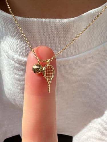 Omnzon 18K Gold Dipped Tennis Racket Necklace with Ball Charm