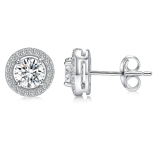 MDFUN Moissanite Halo Stud Earrings 5mm 1Ct for Women Men