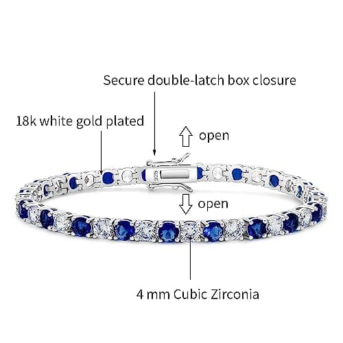 Kose 925 Sterling Silver Classic Tennis Bracelet | 4mm Sapphire Ruby Emerald Cubiz Zirconia | Women and Men, 6.5-8 inche