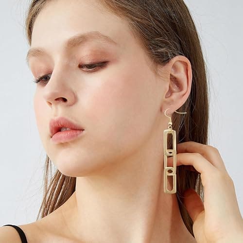 QIAOLEHUI Gold & Silver Plated Minimalist Rectangle Dangle Earrings for Women