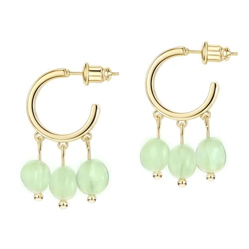 Michooyel Sterling Silver Prehnite Dangle Earrings for Women