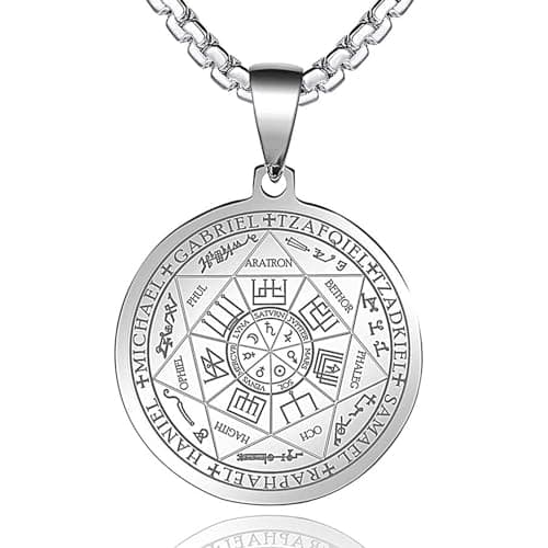 FLYUN Seven Archangels Protection Pendant Necklace, Stainless Steel, 24 inches