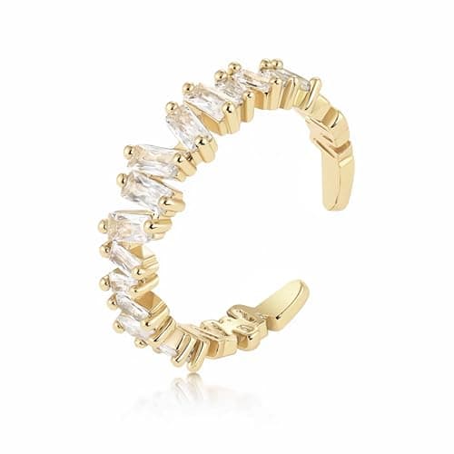 VOPIPO Adjustable Gold Plated CZ Leaf Double Cubic Zirconia Ring for Women