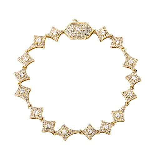JINAO Iced Out 10MM Star Tennis Bracelet 14K Gold Plated Cubic Zirconia men women