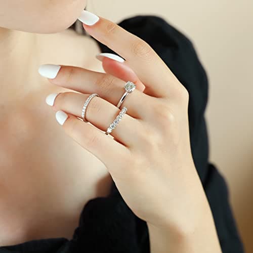 getlove 18K White Gold Plated Moissanite Wedding Band
